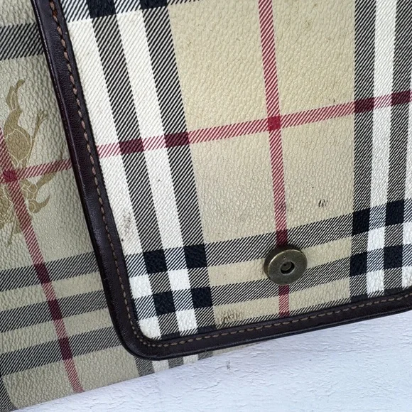 Burberry Nova Check Tote Bag Vintage House Check Canvas Leather Shoulder Bag - Picture 13 of 15